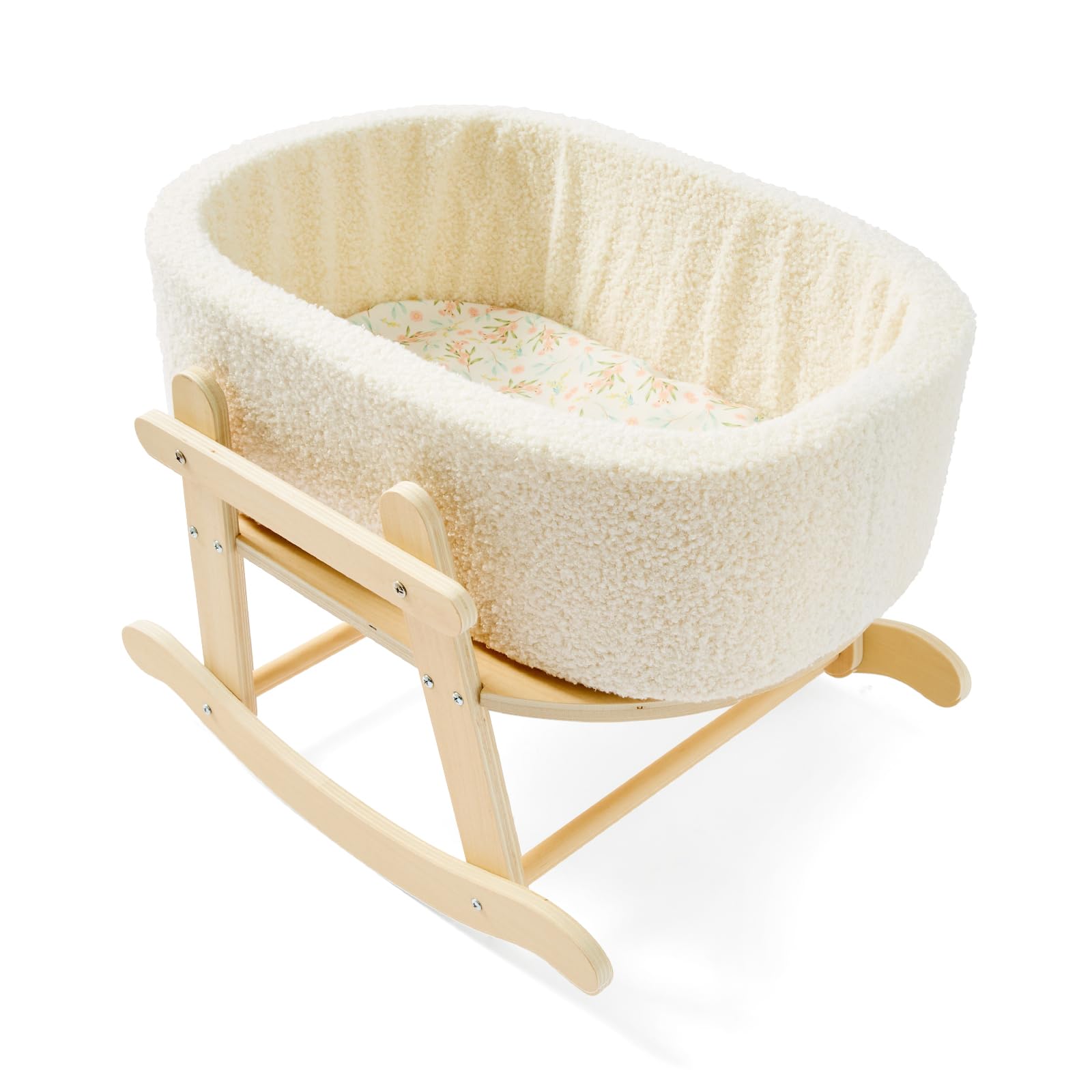 Cuna de madera para muñeca de bebé, juguetes para gatos y perros, moisés de madera para muñecas de hasta 16 pulgadas, accesorios de muñeca con colchón y moisés, regalo para niños y niñas