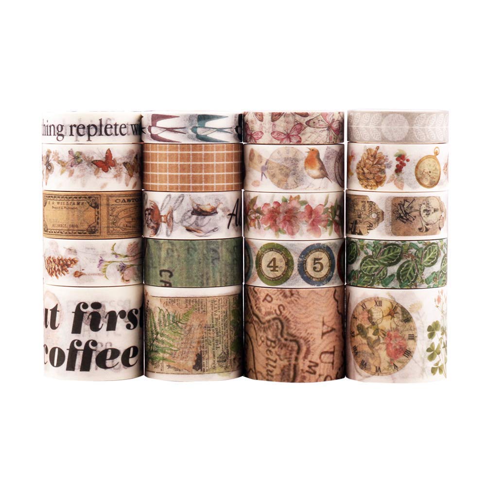 HASTHIP® Dizdkizd 20 Rolls Washi Tape Set, Vinatge Masking Tape with 3 Sizes 10/15/30mm Wide, Nostalgic Style Decor Colorful Tapes for DIY Craft, Bullet Journal, Planners, Scrapbooking (B08LVSVKC9) Amazon Price History, Amazon Price Tracker