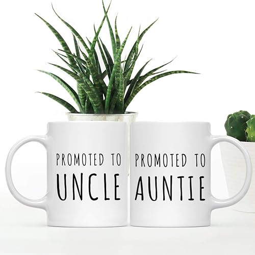 Miniatura 2 de Andaz Press Anuncio de embarazo de bebé, regalo de taza de café de 11 onzas, promocionado a la tía, promocionado al tío, paquete de 2, idea de