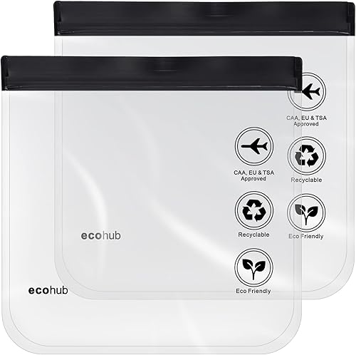 ECOHUB Neceser transparente aprobado por la TSA, paquete de 2 bolsas de aseo de viaje tamaño 3-1-1, tamaño de cuarto de galón, bolsa de líquido TSA,