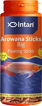 Fisher Men Intan Aquatic Arowana Sticks Fish Food 110g | Big Floating Stick 3.2mm x 9.5mm Pellet | Arowana Floating Feed for All Life Stages | Ornamental Aquarium Fish Food | Large Stick Pack of 1