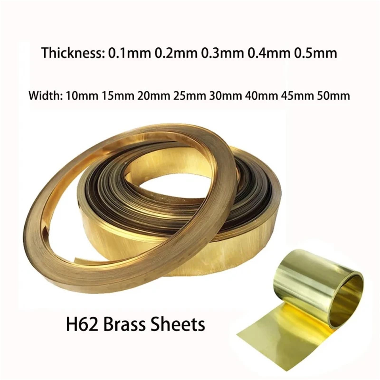 Cienka taśma z mosiądzu Rolka blachy mosiężnej 1 metr długości 10-60 mm szerokość 0,1-0,5 grubość H62 mosiężna folia metalowa(0.5mm,50mmx1000mm)
