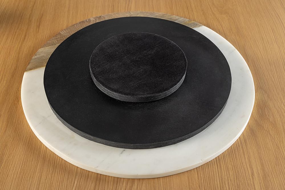 Drehteller Servant 50cm - weiß Natur - Mangoholz Marmor handgefertigt | Massiv, Unikat, montiert geliefert, pflegeleichte Oberfläche, Maserung, Holzmerkmale, Servierteller, Platte