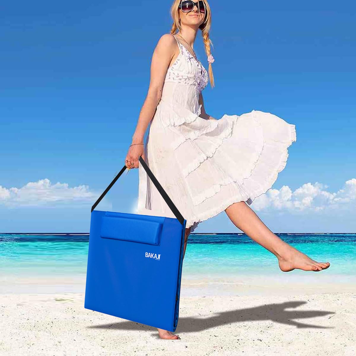 BAKAJI Lettino da Spiaggia Stuoia Materassino Telo Mare Pieghevole Impermeabile Regolabile 5 Posizioni Imbottita Chiusura Borsa Trasporto, Supporto Schienale Campeggio Resistente Antisabbia
