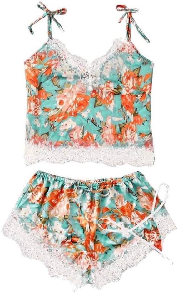 MARGOUN Womens Babydol Pajama Set Sexy Lingerie Satin Sling Sleepwear Lace Bowknot Solid Sleeveless Knot Sling Sleepwear with Underwear Honeymoon Y109