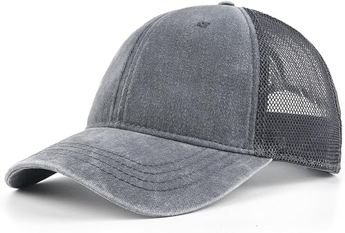Zylioo Gorra de camionero lavada de gran tamaño, gorras de camionero de malla ajustable, sombrero de correr de perfil bajo para cabezas grandes