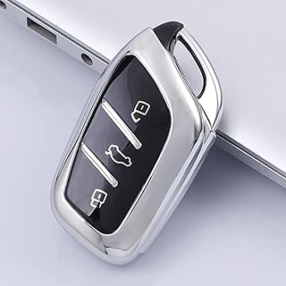 جراب ريموت متوافق مع سيارة MG – غطاء حماية من السيليكون المطلي بالكروم لمفتاح سيارات إم جي الذكية – متوافق مع موديلات MG 5، MG ZS، MG RX5 (لون فضي)