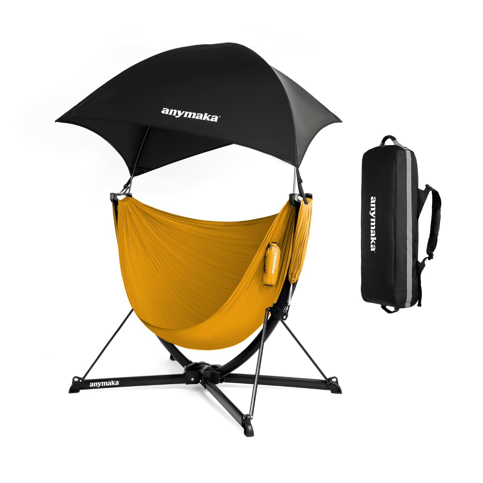 anymaka Set Up in 3 Seconds Swing Chair with Stand，Outdoor Indoor Adjustable Portable Aluminum Alloy Hammock Chair (Swing Chair Full Pack Sunset Yellow)