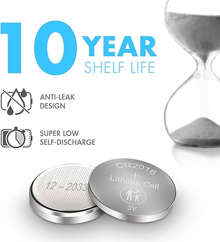 Miniatura 5 de Tenergy Paquete de 10 pilas de botón de litio CR2016 y 3V CR2032 de 3 V, ideal para llaveros, AirTag, calculadoras, relojes y más