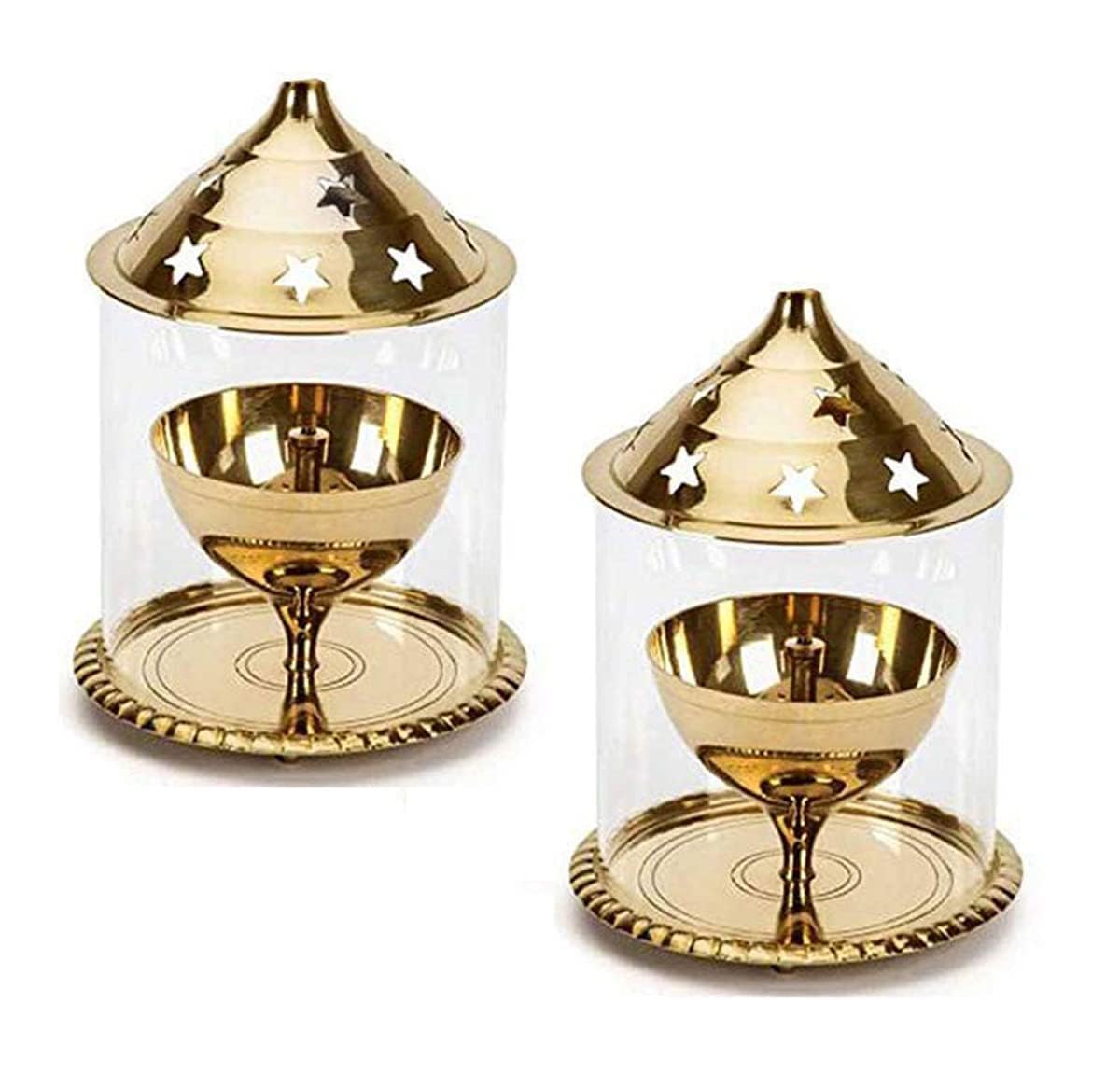 Ani Divine Traditional Brass Akhand Diya with Borosilicate Glass Cover for Diwali Puja, Temple, Puja Ghar, Festivals Set of 2 Gold, Medium Diwali (B0DGLSP4SY) Amazon Price History, Amazon Price Tracker