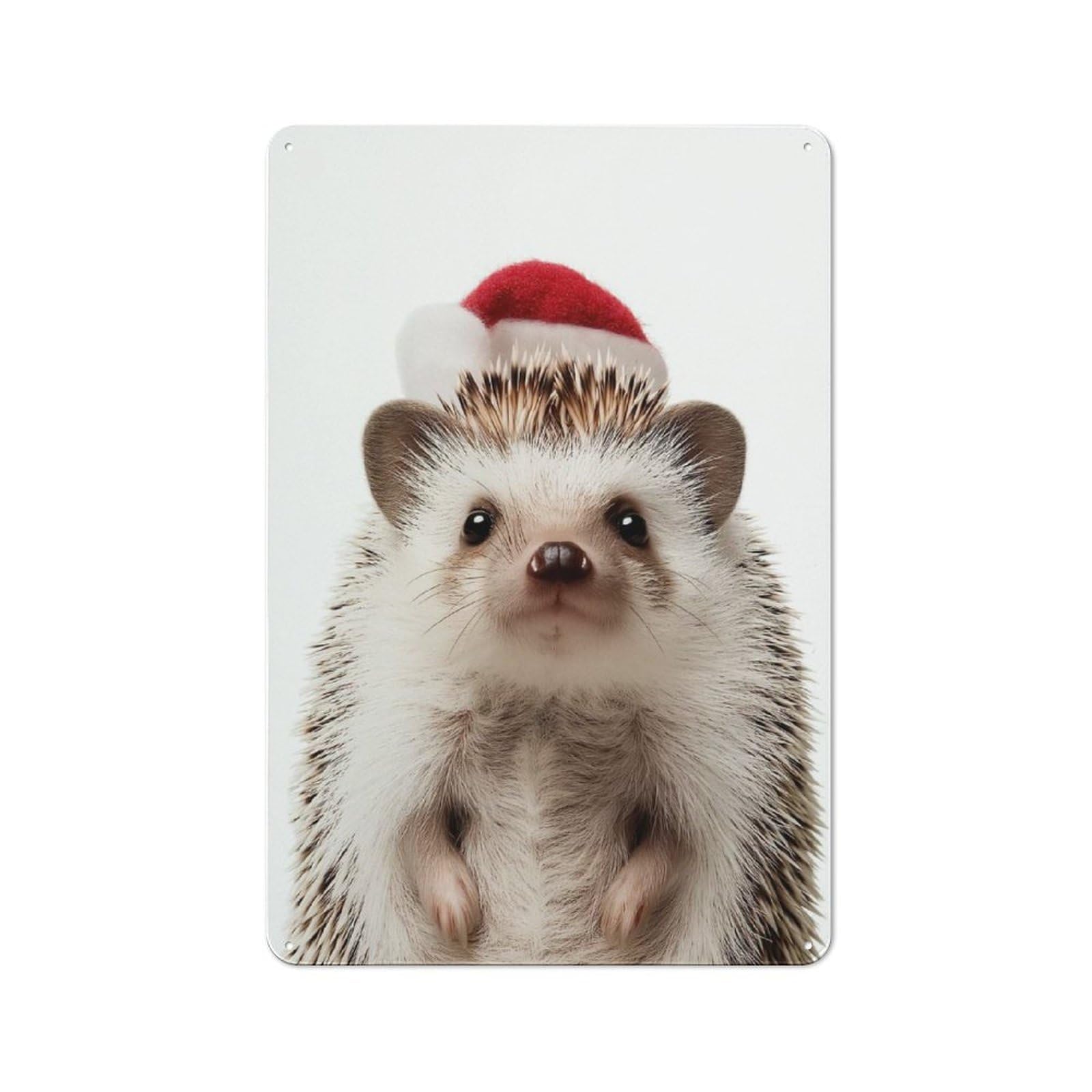 Junmoney Christmas Hedgehog With Santa Hat Vintage Metal Wall Decor 30X20cm, Garage Metal Sign For Workshop, Basement, Shed Or Games Room