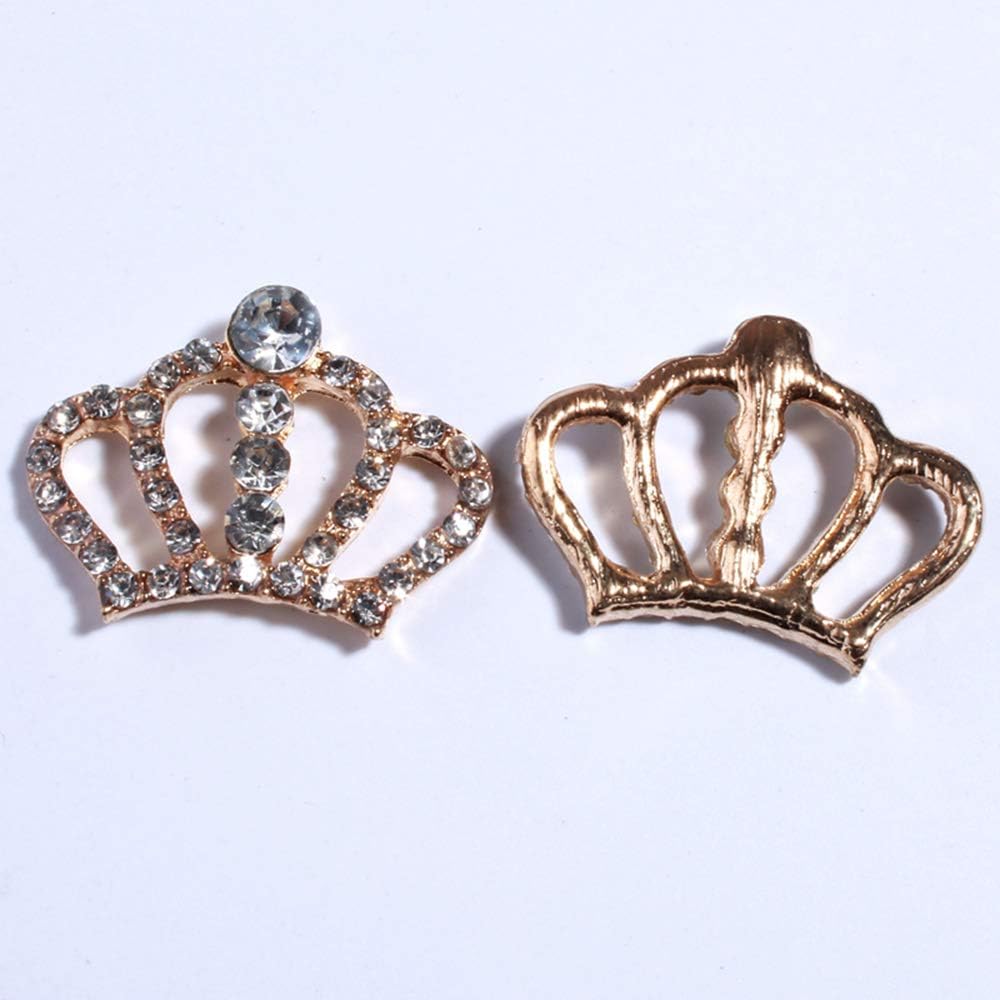 50Pcs 32mm Gold Crown Crystal Rhinestone Buttons Flatback for DIY Hair Accessories Wedding Invitation Headband (Golden)
