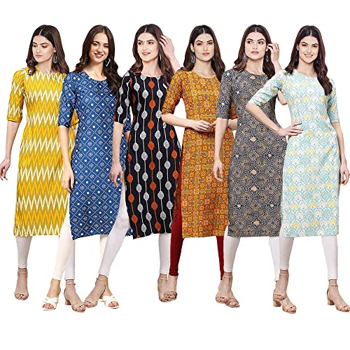 Image of Pinkmint Women's Crepe Digital Print Straight Kurta [Pack of 6] (CKE-329-353-330-333-341-343)