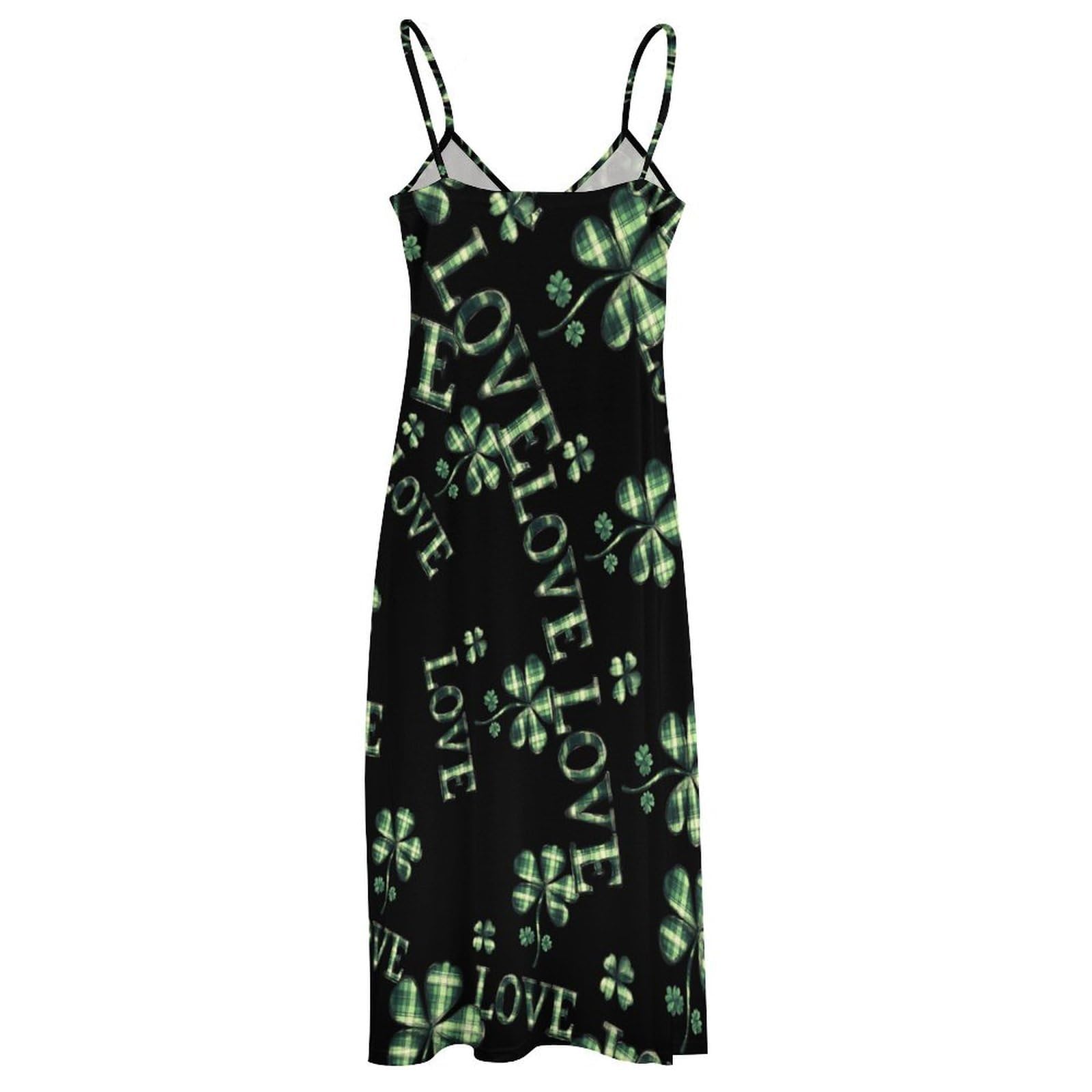 Vestido casual de San Patricio a cuadros verdes para mujer, vestido largo de espagueti ajustable, largo hasta el tobillo con volantes, vestido de verano fluido