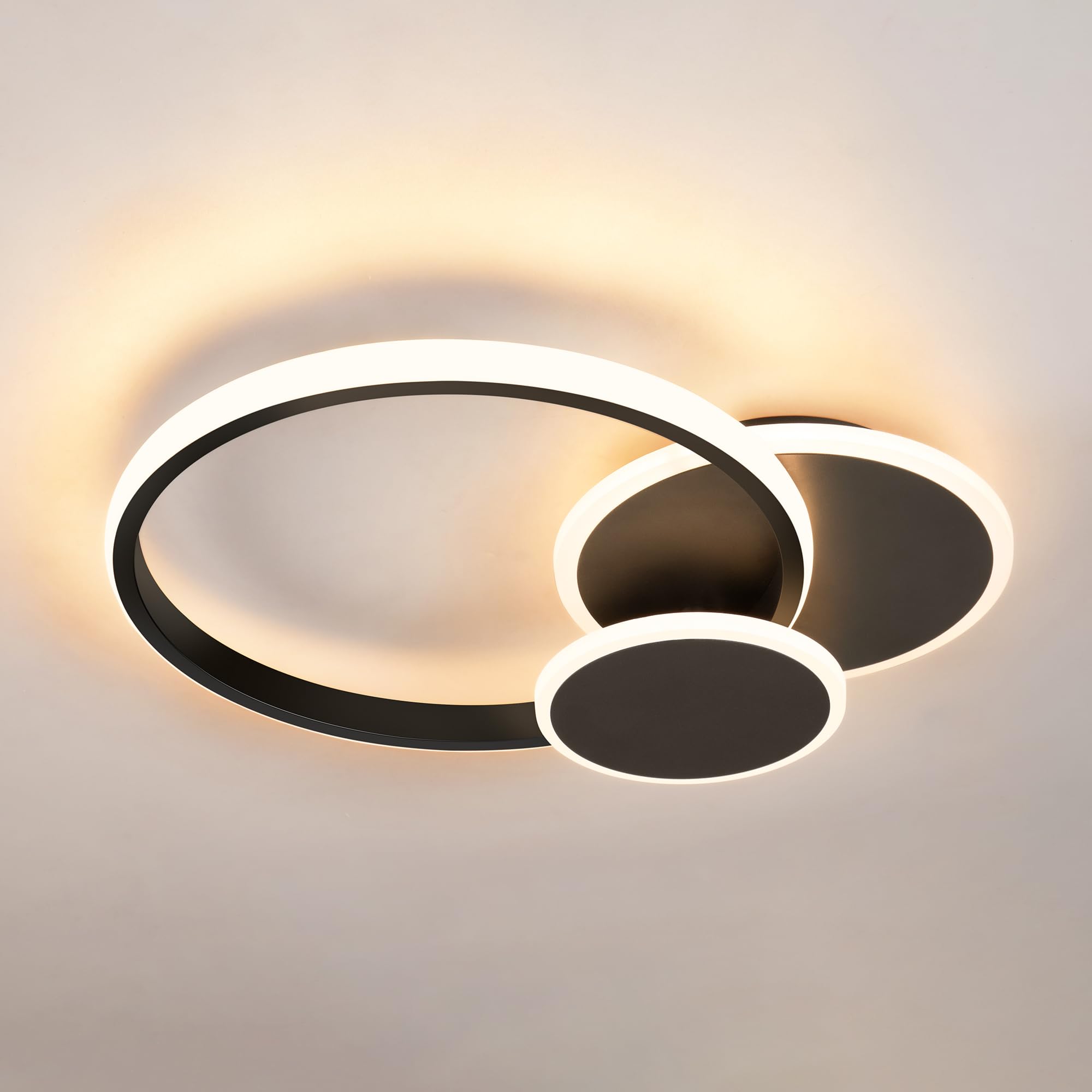 MELAYR Ceiling Lights 32W,Modern Round LED Ceiling Light 3000K/4500K/6500K,3840LM Black Ceiling Light Fixtures for Living Room Bedroom Kitchen Office Hallway, Memory Function,40cm