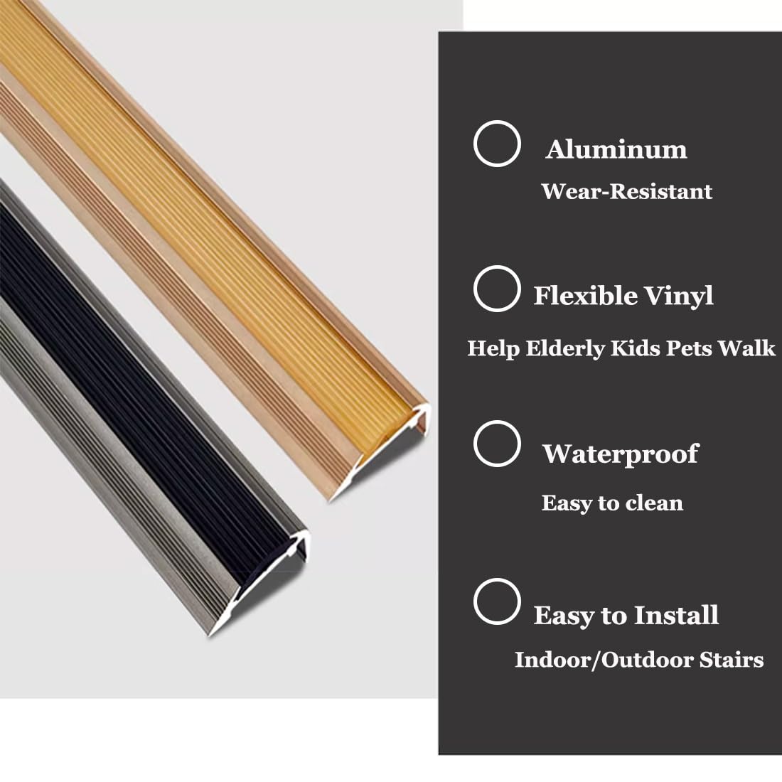 Metalowe antypoślizgowe wykończenie krawędzi schodów z winylem, 3/5 cm aluminiowe stopnie schodów Listwa zabezpieczająca krawędzie do użytku na zewnątrz w pomieszczeniach(Black,100x3.5x1.3cm)