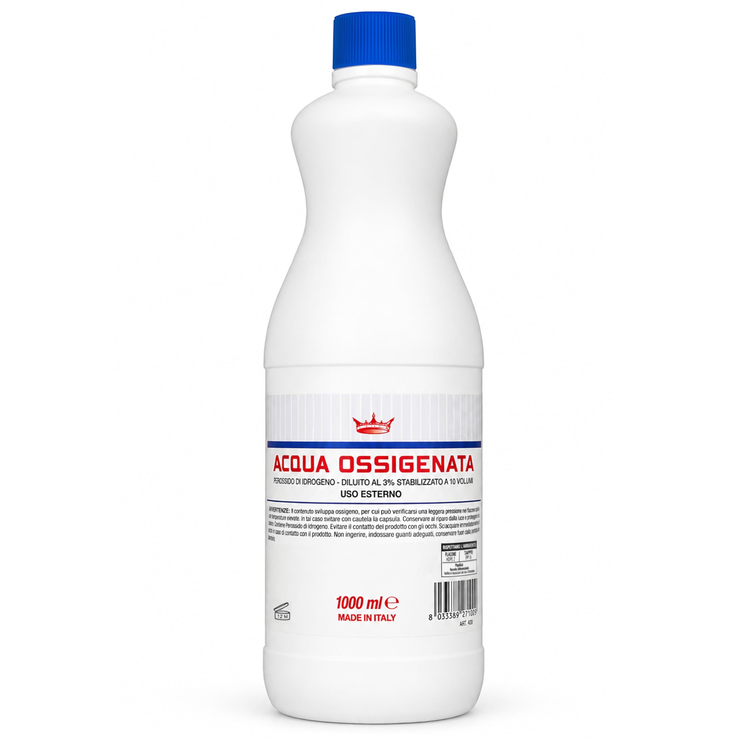 Acqua Ossigenata disinfettante 3% 10 Volumi con tappo di sicurezza per bambini (12 flaconi da 1 litro) Made in Italy