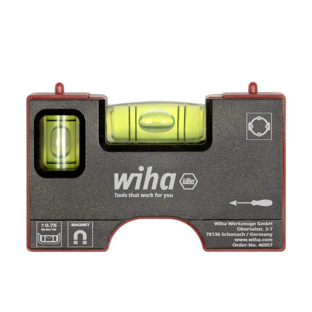 Wiha Mini Spirit Level Pocket I 10 cm with Magnet I Electrician Tool for Socket I Horizontal 4-Ring Level + Vertical Level for Precise Alignment I Magnetic Spirit Level (46957)