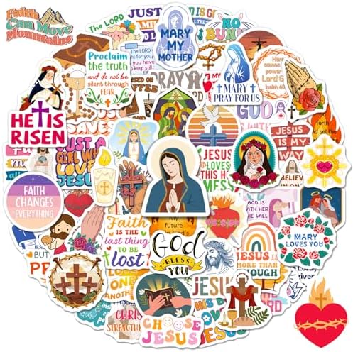 SigyoJeom 200PCS Catholic Stickers, Religious Stickers for Kid Adult - Saint Virgin Mary Sacred Heart, Waterproof Bible Jesus Vinyl Decals, Catholic Gift Bulk for Women