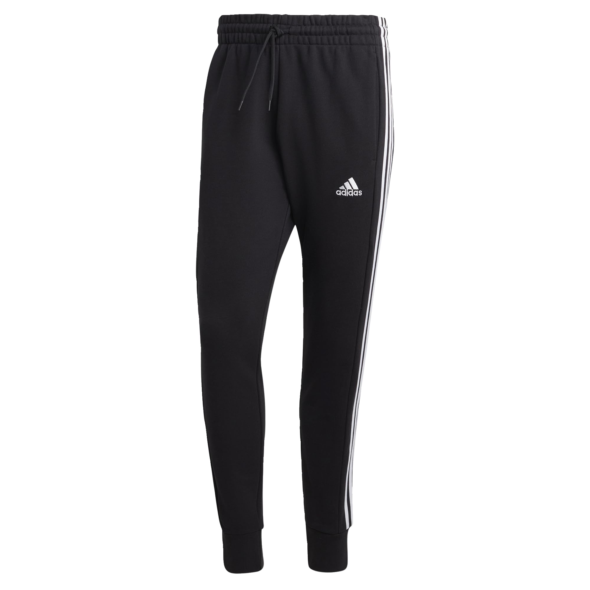 adidas Hombre Essentials French Terry Tapered Cuff 3-Stripes Pants, Black / White, M Short