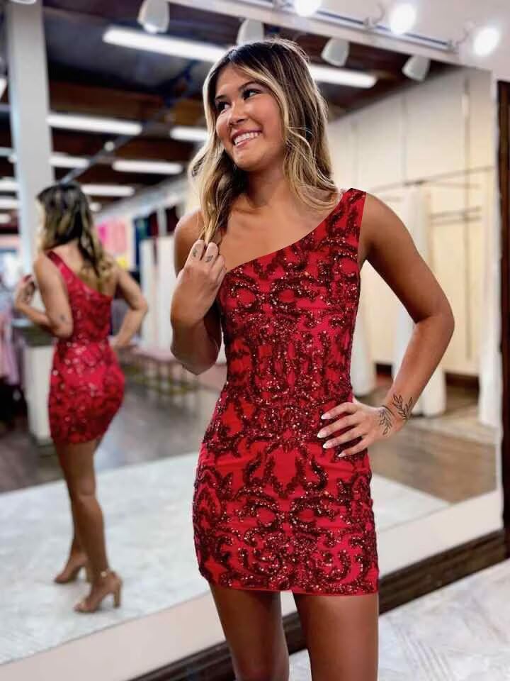 One Shoulder Sequin Homecoming Dresses for Teens Short Cocktail Party Dress4