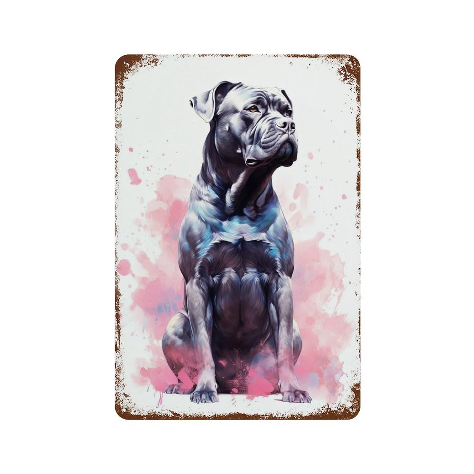 Garage Style Watercolor Cane Corso Aged Metal Wall Plaque 11.8"x7.9", Decorative Metal Wall Art for Bar And Workshop