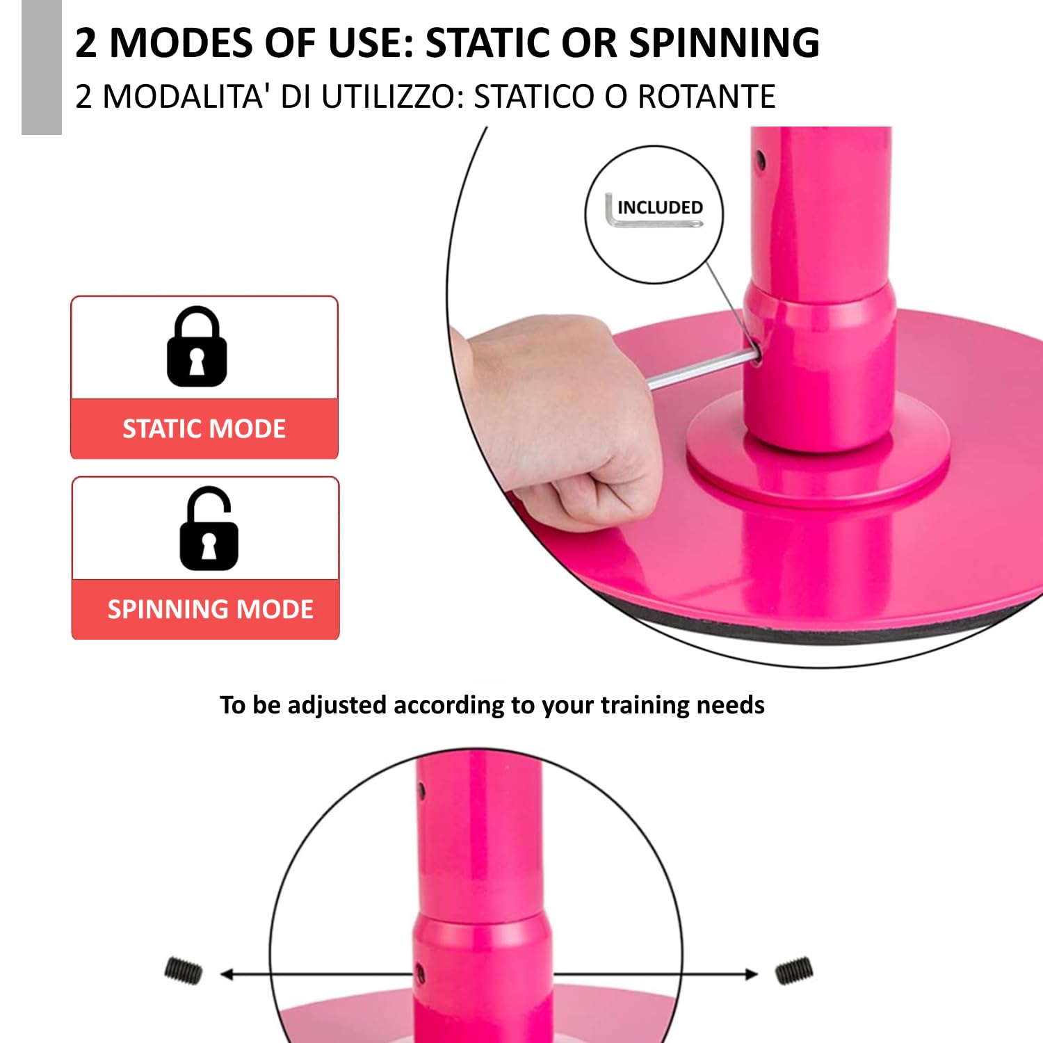FFitness Palo Pole Dance in Acciaio con Rivestimento in Silicone Rosa 2 modalità Static e Spinning Dance Pole Kit Palo da Ballo Regolabile