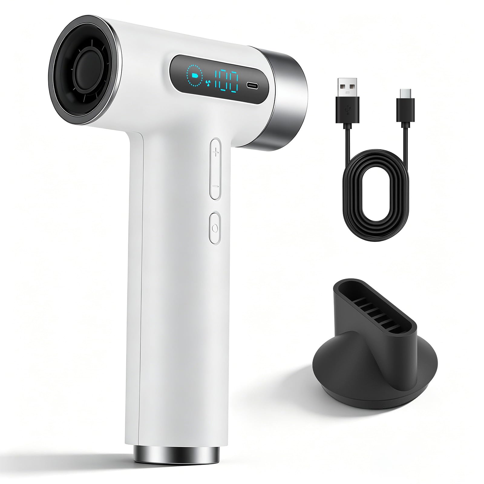 Secador de pelo portátil Pro Battery Travel de 27000 mAh - Sin cable con 100 temperaturas y velocidades - Portátil con pantalla digital para camping, viajes y hoteles - Blanco