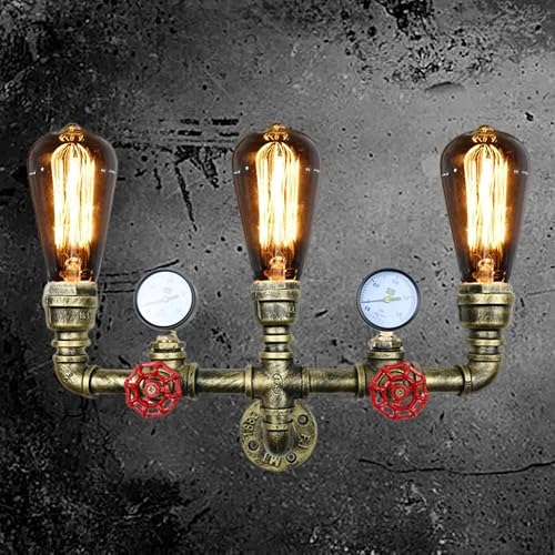 Miniatura 5 de Lámpara de pared retro industrial steampunk, aplique de pared, accesorios de iluminación de pared de tubería de agua, E26 industrial vintage Edison