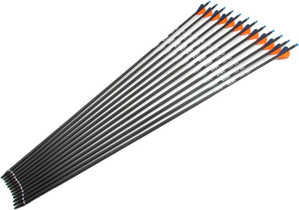 THARSIS Carbon Arrows with Removable Field Point and Fixed Nock Archery Arrows for Compund Bow 31" 12 Packs for Hunting,Target and Practice 350 Spine