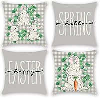 Vista 8 de Fundas de almohada de conejo de Pascua de 18 x 18 pulgadas, funda de almohada de huevo de Pascua, funda de almohada Hello Spring, funda de cojín