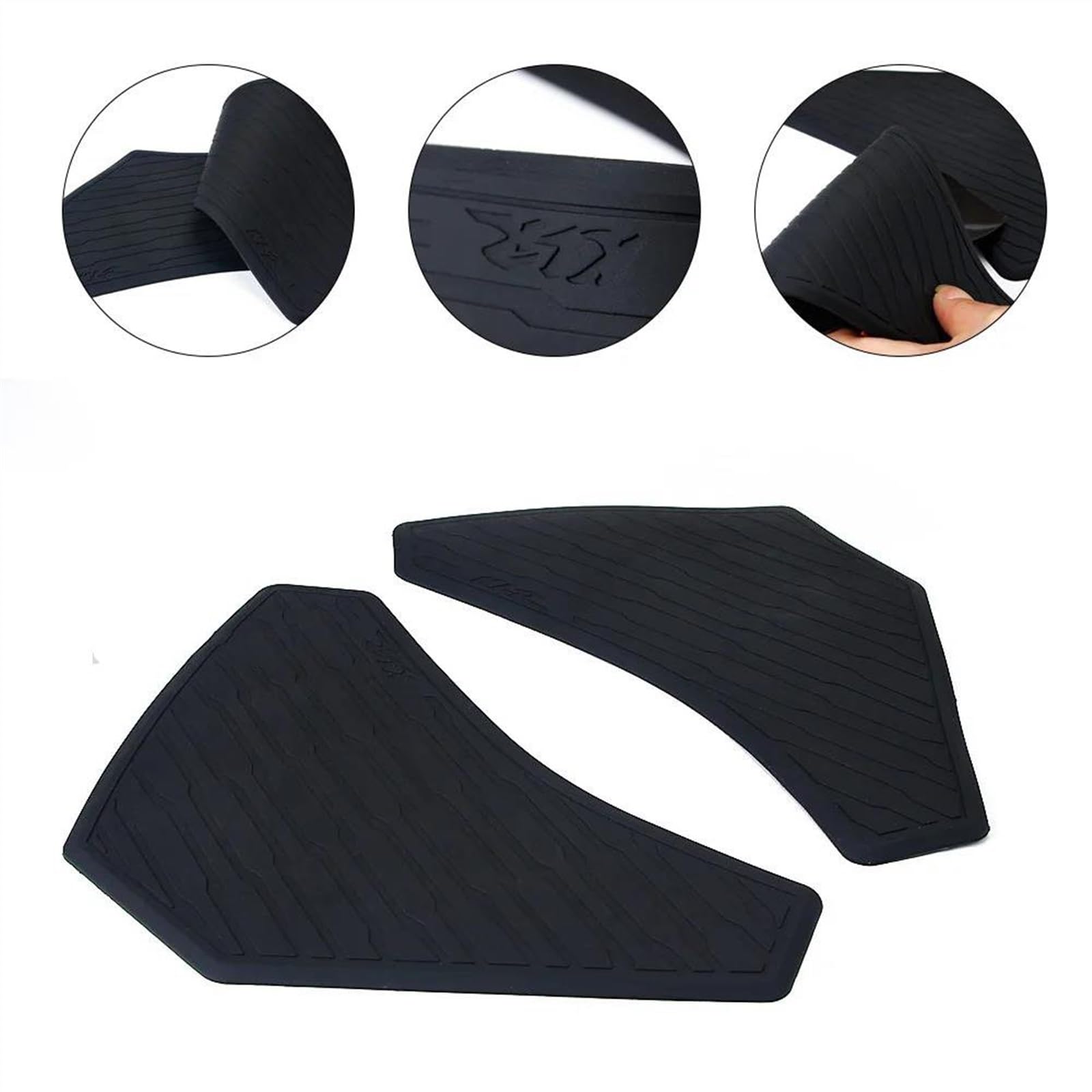 Motorcycle Fuel Tank Knee Grip Pads For Kawasaki KLR 650 (2021-2022) - Black Rubber, Self-Adhesive