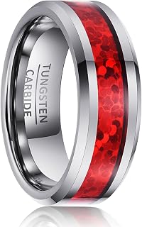 Tungsten Wedding Band with Colorful Inlay, 8mm Wide Beveled & Polished Edges