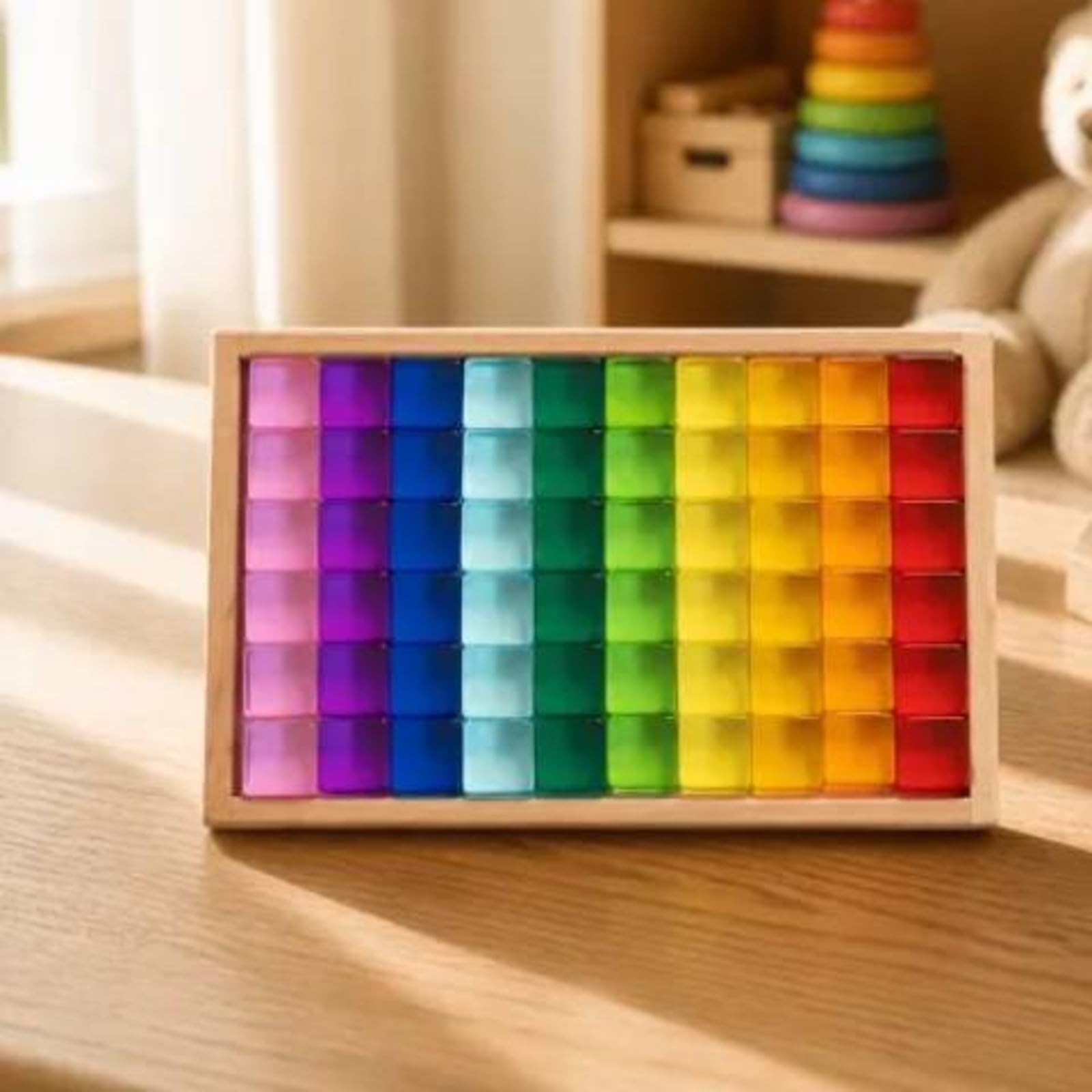 60 Pezzi Blocchi in Resina Creativo Traslucidi da Costruzione Impilabile Giocattolo Educativo per Prescolari, Gioco sul Tavolo