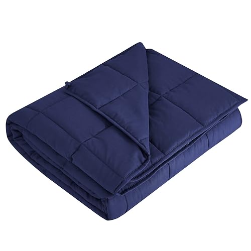 L'AGRATY Weighted Blanket - 40"x60" 10lbs Cooling Breathable Heavy Blanket Microfiber Material with Glass Beads Small Blanket for All-Season Summer Fall Winter Soft Thick Comfort Blanket - Navy Blue - 40" x 60" | 10lbs