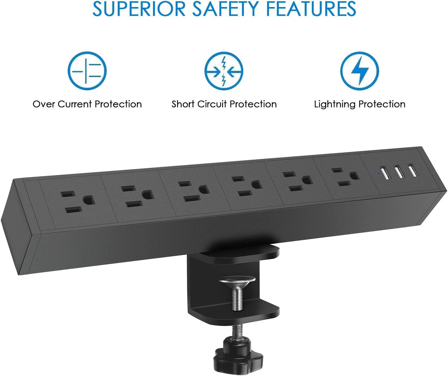 Buy CCCEI Metal 6 Outlet Desk Clamp Power Strip, 380J Surge Protector
