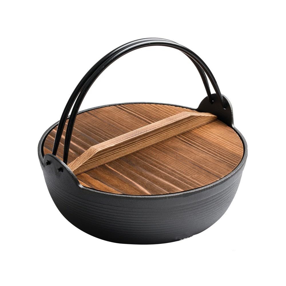 Amazon | KCNN南部鉄器 すきやき鍋 ガラス蓋・木蓋付き 熱源 IH対応