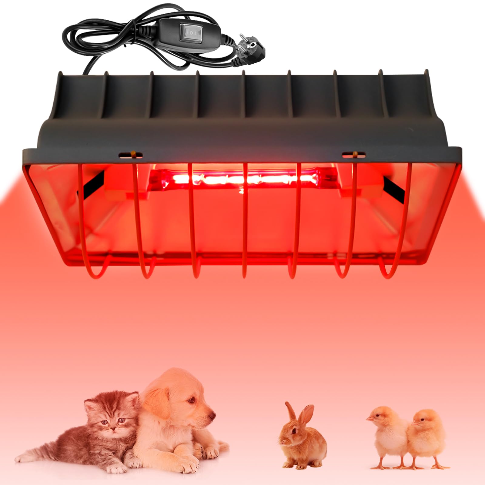 Lámpara de calor de 1,8 m, con enchufe de la UE, lámpara de luz roja con interruptor, lámpara de calor para animales, lámpara de infrarrojos para pollitos, lechones, cachorros, etc. (175 W)