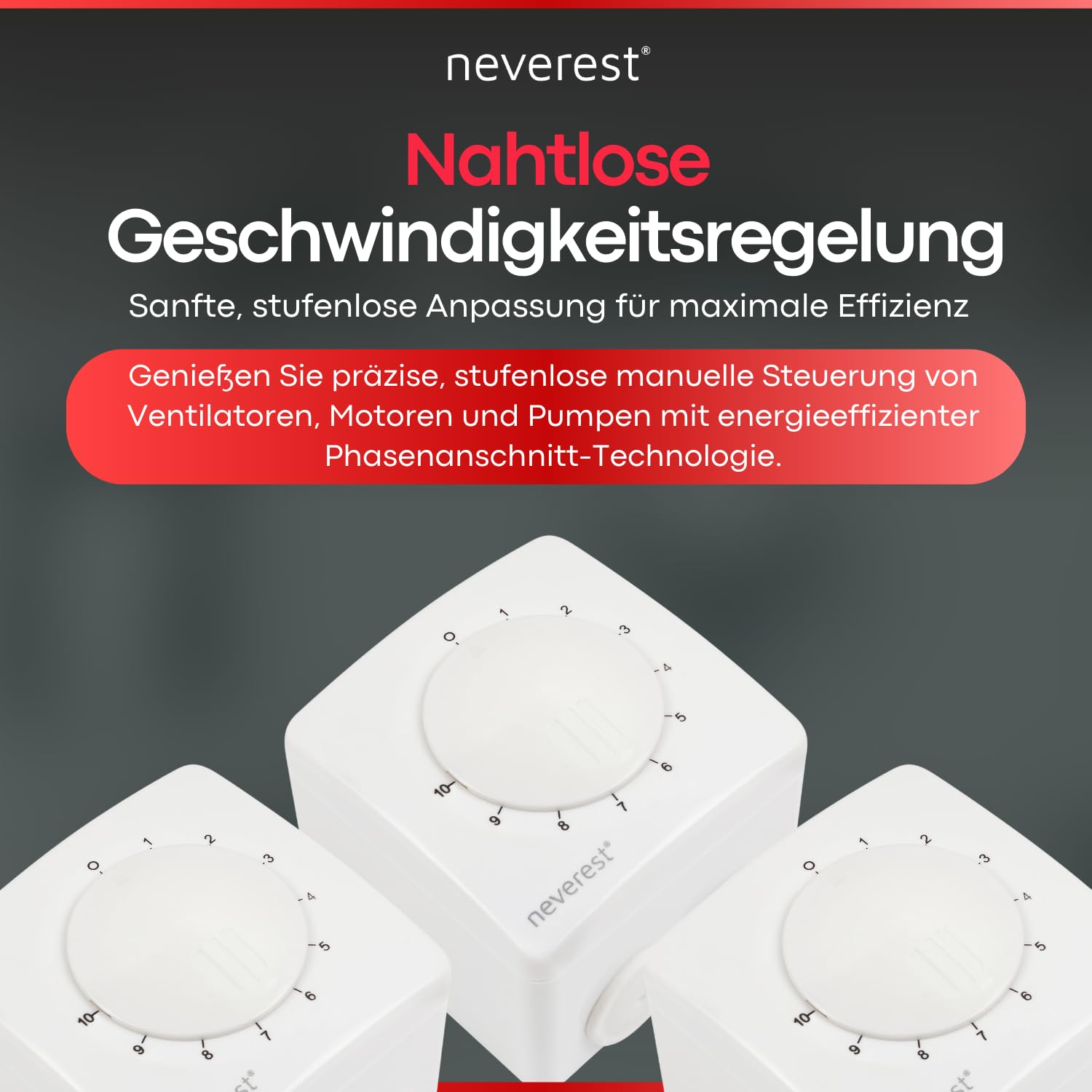 neverest® Dimmer 230V 1.0 A Drehzahlregler für Ventilatoren Pumpen Motoren Aufputz/Unterputz Montage