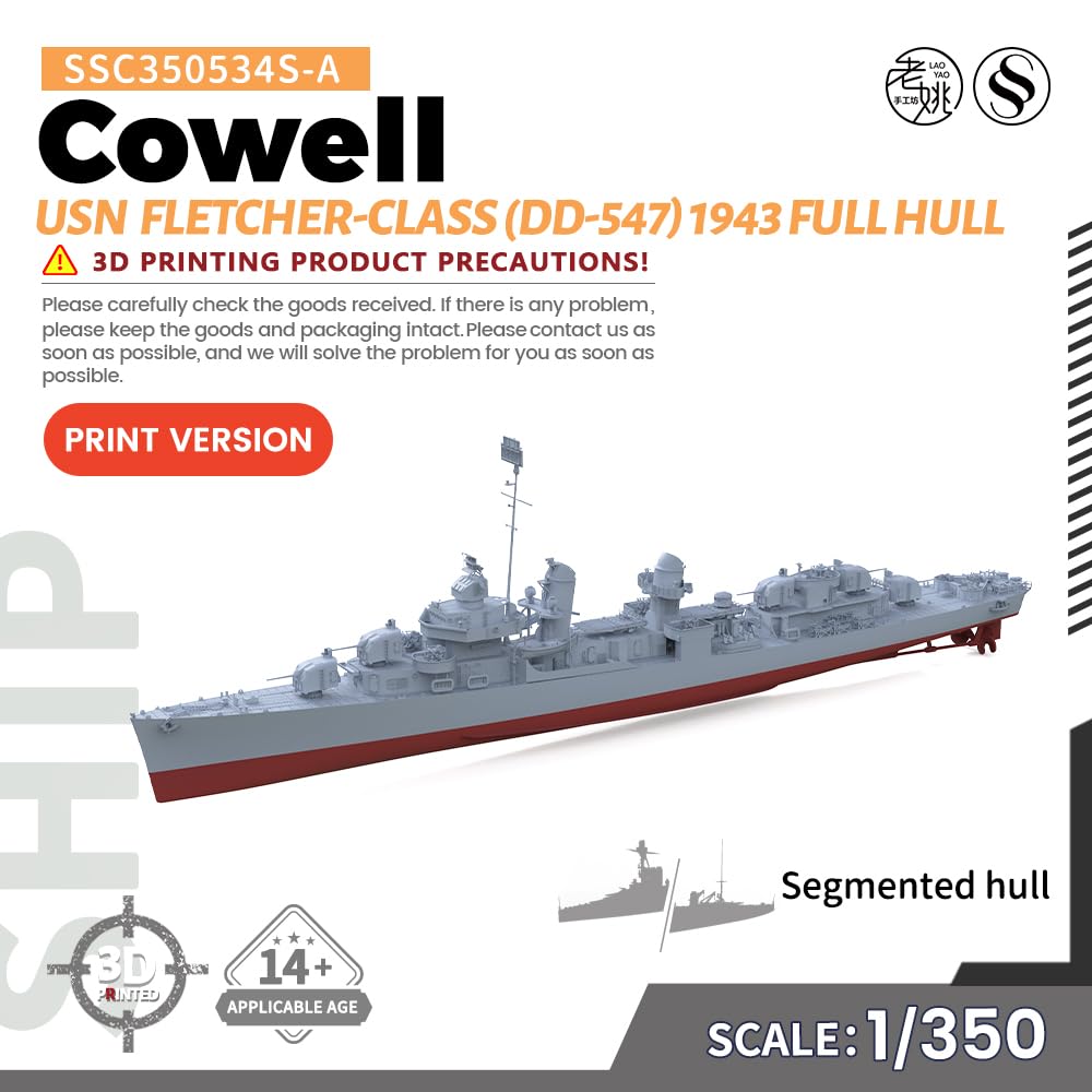 MRY-SFW SSC350534S-A 1/350 zestaw do budowy modelu wojskowego USN Fletcher Class Cowell (DD-547) 1943 pełny kadłub segmentowy