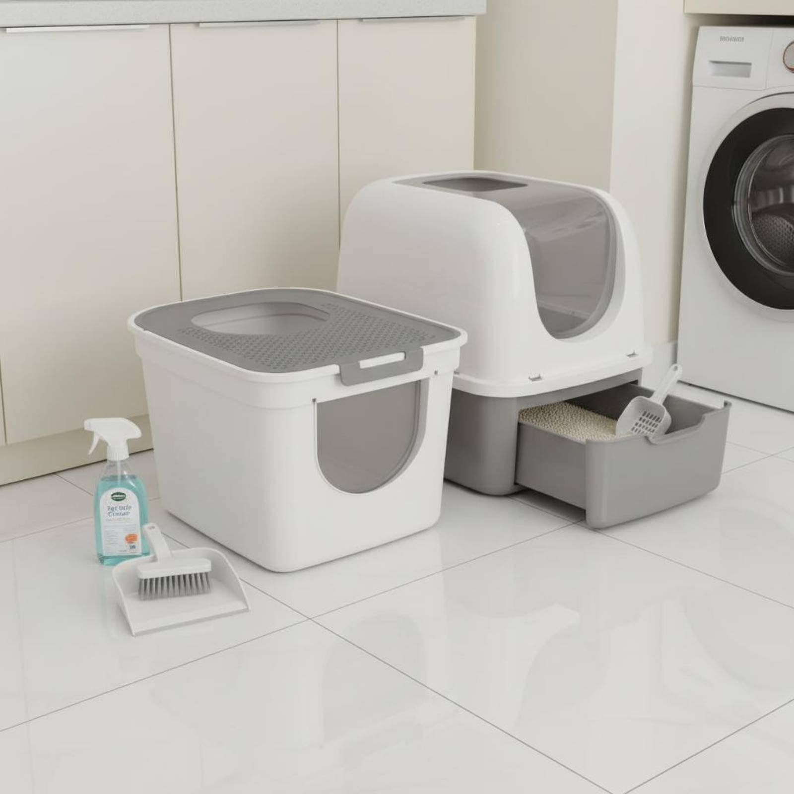 Baoblaze Arenero Cerrado para Gatos Caja de Arena Bandeja Higiénica Baño con Tapa Segura Laterales de PP Apto para Razas Domésticas Manejo de Olores Uso Diario, Gris Caballero, Grande