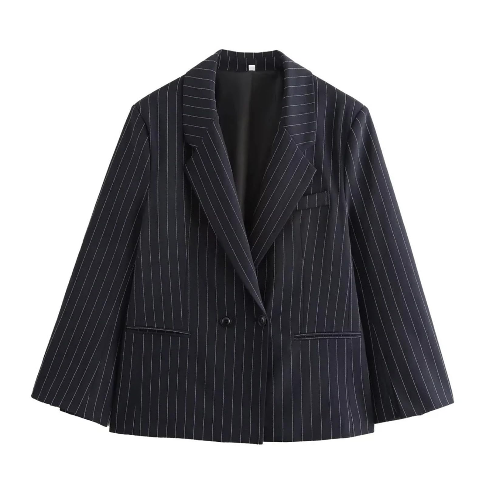 Womens Casual Pinstripe Loose Blazer Notched Lapel Double-Breasted Office Business Lightweight Jacket