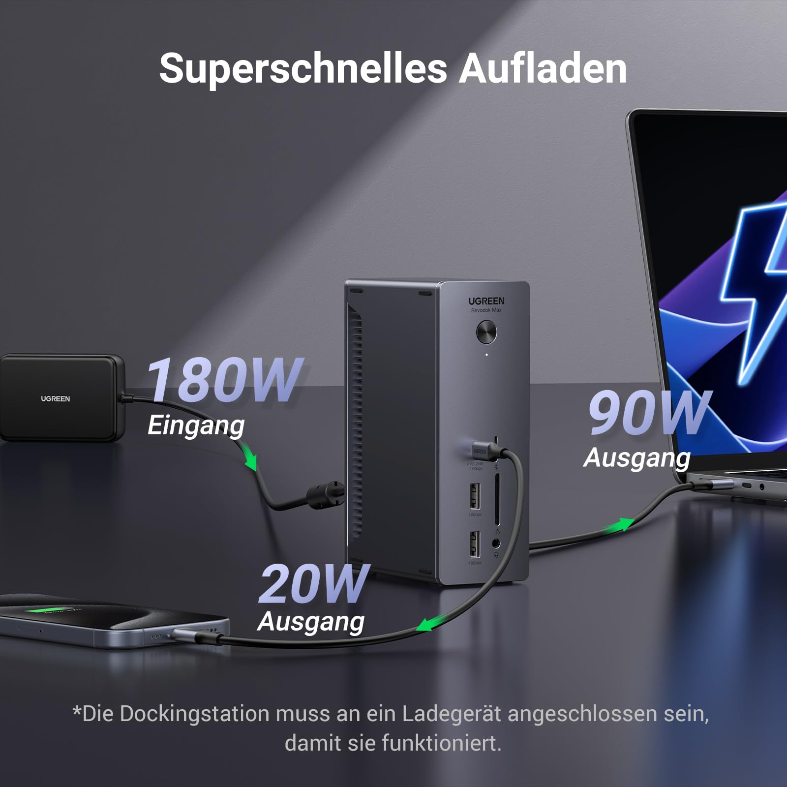UGREEN Revodok Max 213 Thunderbolt 4 Dock 40Gbps (Dual 4K@60Hz, Single 8K Display), 13-in-1 Docking Station 90W Aufladen für Laptop, 2.5Gbps Ethernet, microSD&SD 4.0, 3.5mm Aux