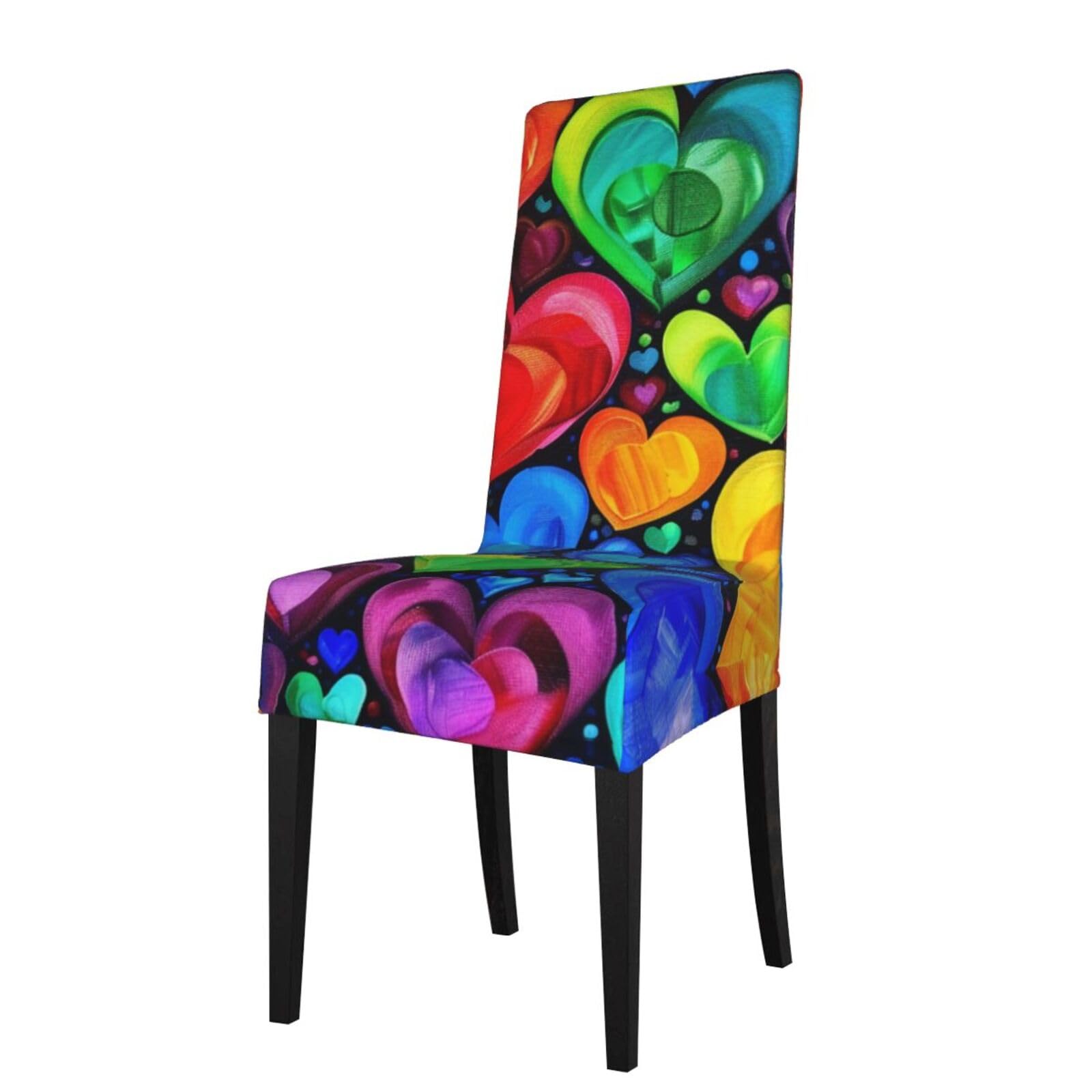WPKJU Rainbow Hearts Print Dining Chair Covers Removable Chair Seat Covers Decorative for Kitchen & Bar Stools