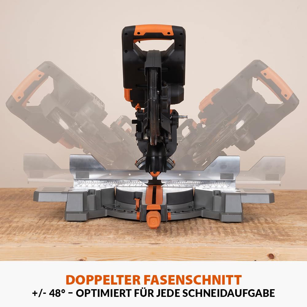 Evolution Power Tools R255SMS-DB-Li Akku-kappsäge, bürstenlosem, Gleitfunktion 2x18V Li-Ion Universalsägeblatt, schneidet Holz Metall Kunststoff, Akku im Lieferumfang inbegriffen, 255 mm