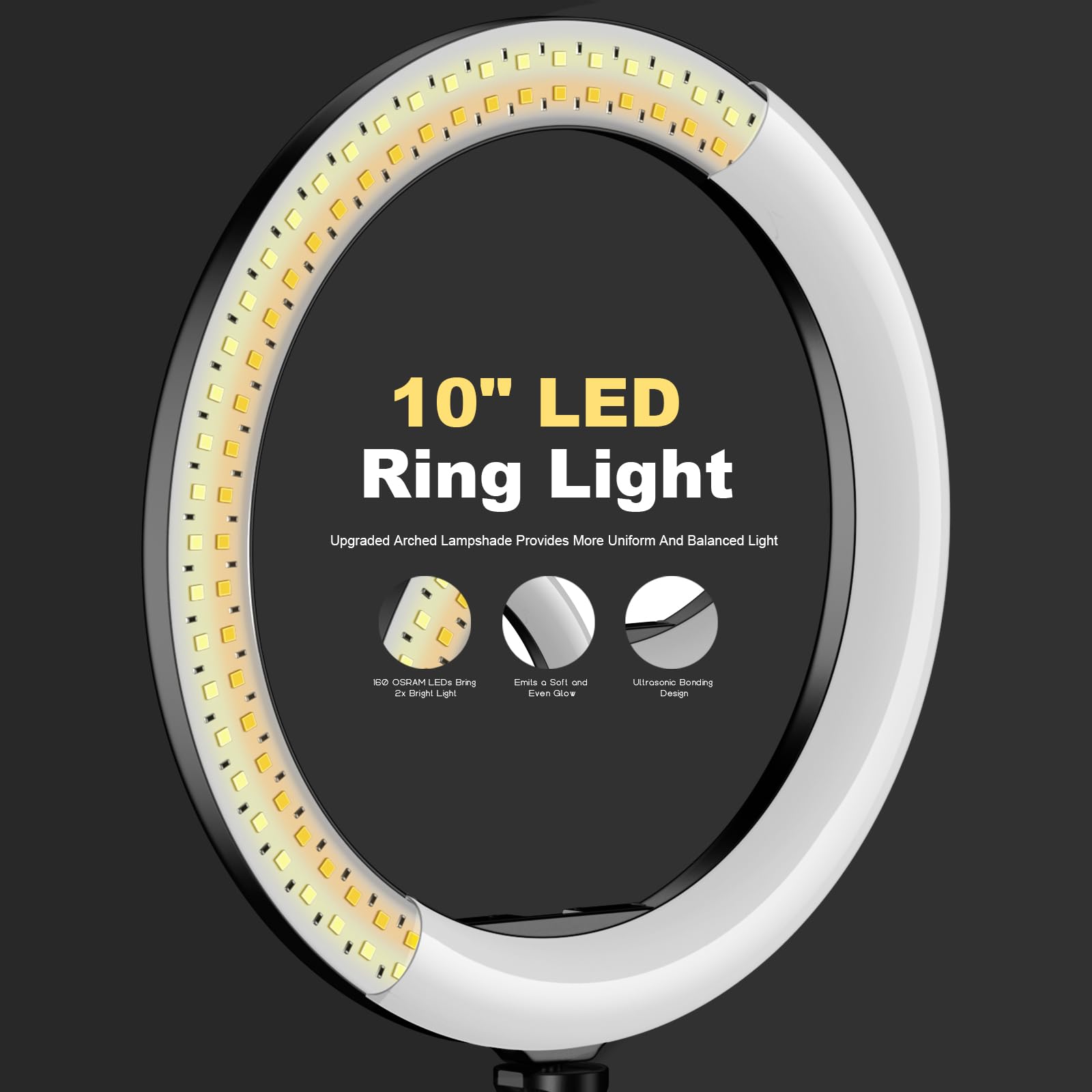 UPhitnis Aro de Luz con Tripode, Ring Light con 3 Modos 10 Brillos Regulables Aro de Luz para Móvil Youtube Maquillaje,Selfie Fotografía,Streaming