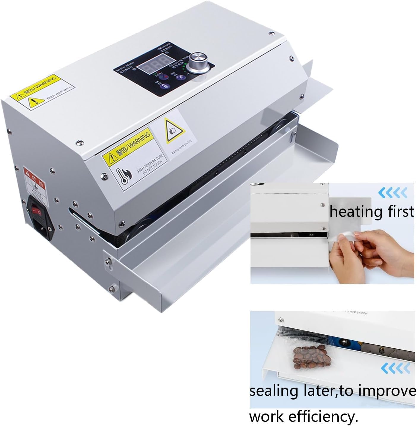 Sellador térmico comercial, máquina automática de sellado continuo de bolsas de calor, temperatura y velocidad ajustables, bolsa horizontal resistente