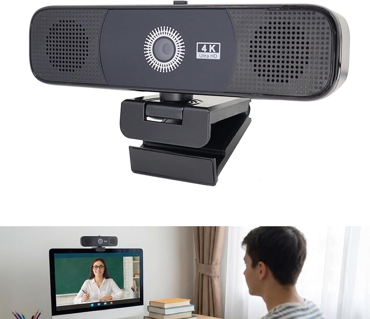 4K Webcam with Double Canceling Microphones and Integrated Loudspeaker for Video Conferencing Online Classes K Webcam with Double Canceling Microphones and Integrated Loudspeaker