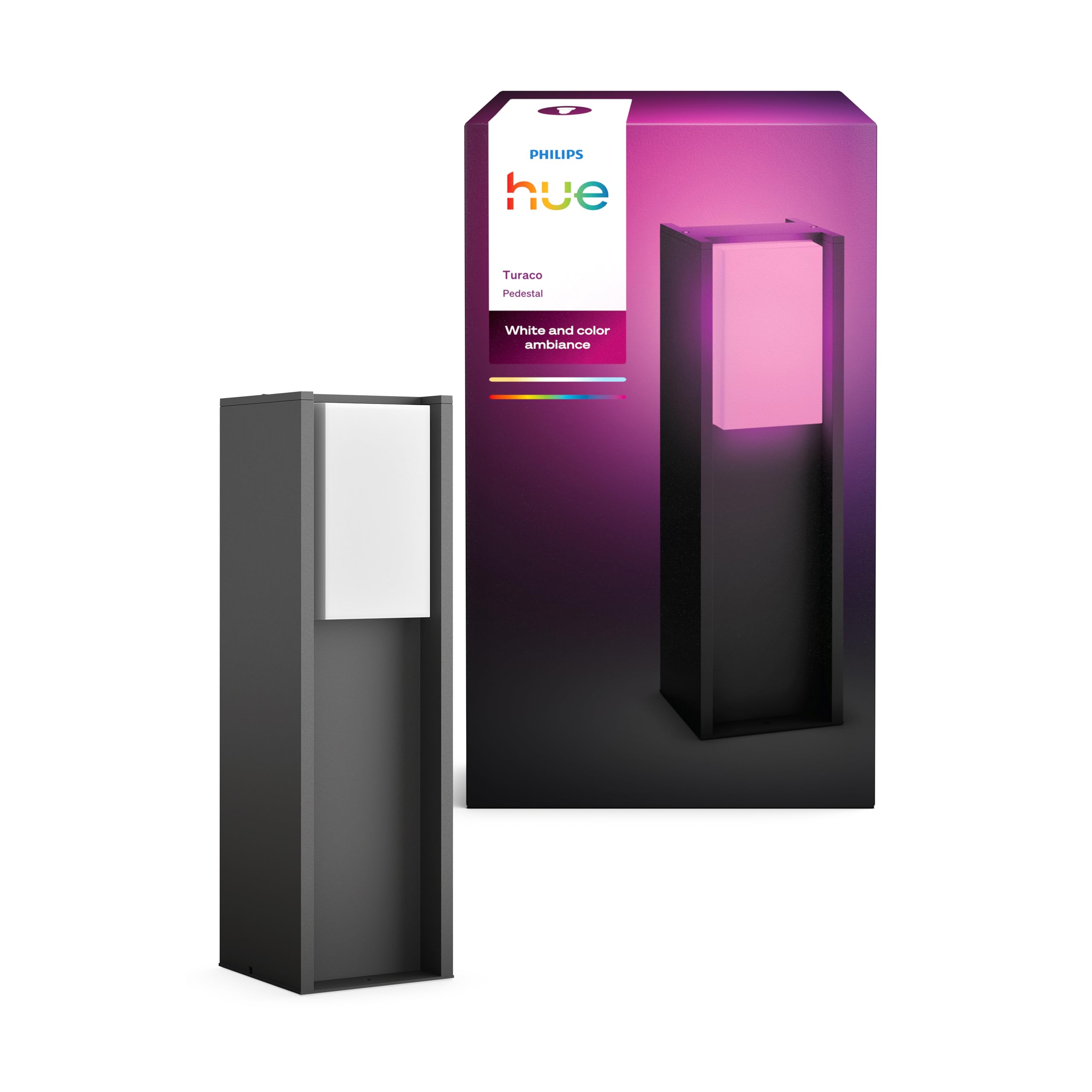 Philips Hue Turaco Outdoor Pedestal Light, Anthracite, dimmable, Warm White Light, controllable via app, Compatible with Amazon Alexa (Echo, Echo Dot), new Generation