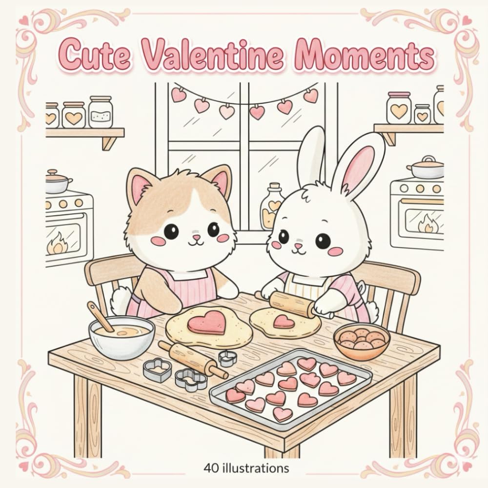 Cute Valentine Moments: A Cozy and Relaxing Valentine’s Day Coloring Book for Adults with Adorable Scenes of Love, Hearts, and Cute Animals. (Cute & Relax Coloring Book)